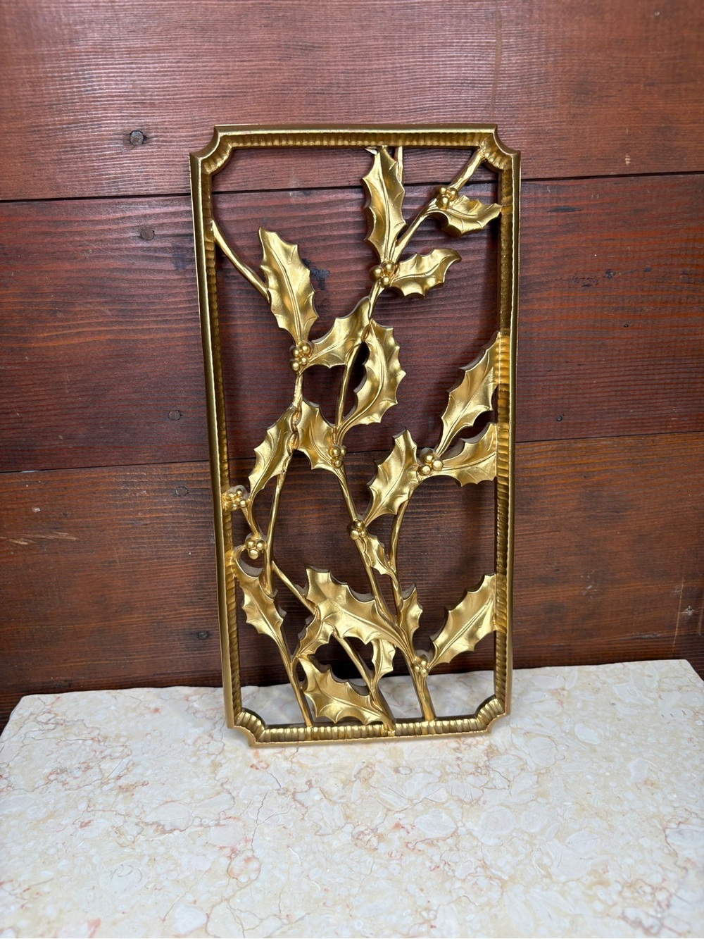 Vintage Syroco Wood Gold Raised Relief Cut Out Leaf Hanging Wall Art 12" x 6"